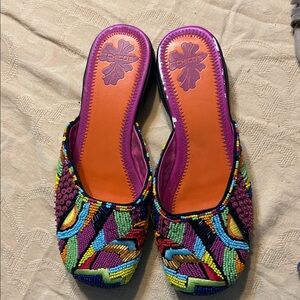 Chico's Vibrant Beaded Mules - Purple and Orange